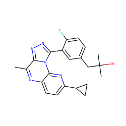 Cc1nc2ccc(C3CC3)nc2n2c(-c3cc(CC(C)(C)O)ccc3F)nnc12 ZINC000145742571