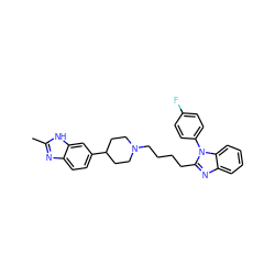Cc1nc2ccc(C3CCN(CCCCc4nc5ccccc5n4-c4ccc(F)cc4)CC3)cc2[nH]1 ZINC000058591030