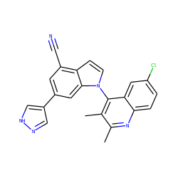 Cc1nc2ccc(Cl)cc2c(-n2ccc3c(C#N)cc(-c4cn[nH]c4)cc32)c1C ZINC000118090811