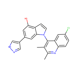 Cc1nc2ccc(Cl)cc2c(-n2ccc3c(O)cc(-c4cn[nH]c4)cc32)c1C ZINC000118094413