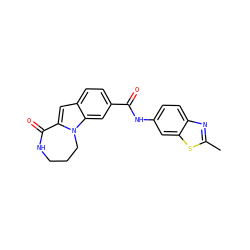 Cc1nc2ccc(NC(=O)c3ccc4cc5n(c4c3)CCCNC5=O)cc2s1 ZINC000147721423