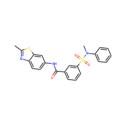 Cc1nc2ccc(NC(=O)c3cccc(S(=O)(=O)N(C)c4ccccc4)c3)cc2s1 ZINC000002631105
