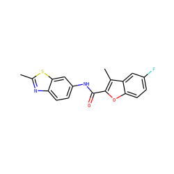 Cc1nc2ccc(NC(=O)c3oc4ccc(F)cc4c3C)cc2s1 ZINC000007958493