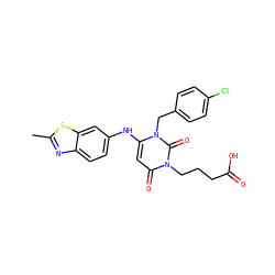 Cc1nc2ccc(Nc3cc(=O)n(CCCC(=O)O)c(=O)n3Cc3ccc(Cl)cc3)cc2s1 ZINC000204092915