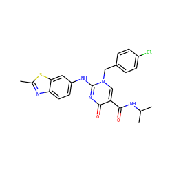 Cc1nc2ccc(Nc3nc(=O)c(C(=O)NC(C)C)cn3Cc3ccc(Cl)cc3)cc2s1 ZINC000219568997
