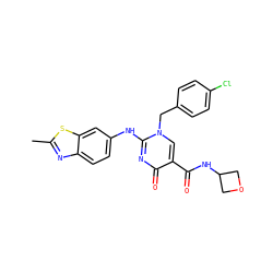 Cc1nc2ccc(Nc3nc(=O)c(C(=O)NC4COC4)cn3Cc3ccc(Cl)cc3)cc2s1 ZINC000204092540