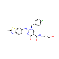 Cc1nc2ccc(Nc3nc(=O)c(C(=O)NCCCO)cn3Cc3ccc(Cl)cc3)cc2s1 ZINC000204095403