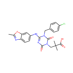 Cc1nc2ccc(Nc3nc(=O)n(CC(C)(C)C(=O)O)c(=O)n3Cc3ccc(Cl)cc3)cc2o1 ZINC000200525729