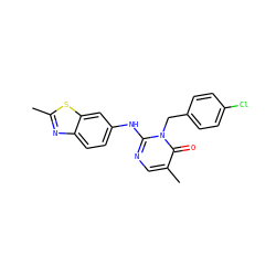 Cc1nc2ccc(Nc3ncc(C)c(=O)n3Cc3ccc(Cl)cc3)cc2s1 ZINC000204098325