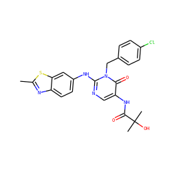 Cc1nc2ccc(Nc3ncc(NC(=O)C(C)(C)O)c(=O)n3Cc3ccc(Cl)cc3)cc2s1 ZINC000204092446