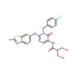Cc1nc2ccc(Nc3ncc(NC(=O)C(CO)CO)c(=O)n3Cc3ccc(Cl)cc3)cc2s1 ZINC000204092772