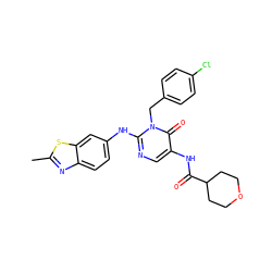 Cc1nc2ccc(Nc3ncc(NC(=O)C4CCOCC4)c(=O)n3Cc3ccc(Cl)cc3)cc2s1 ZINC000204092268