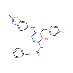 Cc1nc2ccc(Nc3ncc(NC(=O)OCc4ccccc4)c(=O)n3Cc3ccc(Cl)cc3)cc2s1 ZINC000219549068