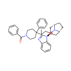 Cc1nc2ccccc2n1[C@H]1C[C@@H]2CC[C@H](C1)N2CCCC1(c2ccccc2)CCN(C(=O)c2ccccc2)CC1 ZINC000103233995