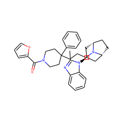 Cc1nc2ccccc2n1[C@H]1C[C@@H]2CC[C@H](C1)N2CCCC1(c2ccccc2)CCN(C(=O)c2ccco2)CC1 ZINC000103233992