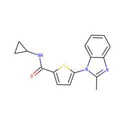 Cc1nc2ccccc2n1-c1ccc(C(=O)NC2CC2)s1 ZINC000084602505