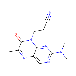 Cc1nc2cnc(N(C)C)nc2n(CCC#N)c1=O ZINC000004238618
