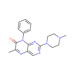 Cc1nc2cnc(N3CCN(C)CC3)nc2n(-c2ccccc2)c1=O ZINC000004238571