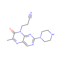 Cc1nc2cnc(N3CCNCC3)nc2n(CCC#N)c1=O ZINC000004238450