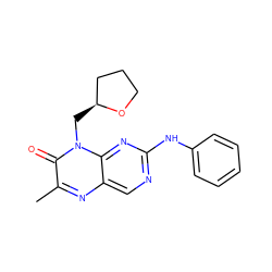 Cc1nc2cnc(Nc3ccccc3)nc2n(C[C@H]2CCCO2)c1=O ZINC000004238754