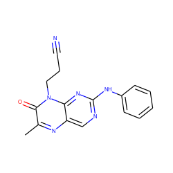 Cc1nc2cnc(Nc3ccccc3)nc2n(CCC#N)c1=O ZINC000004238746