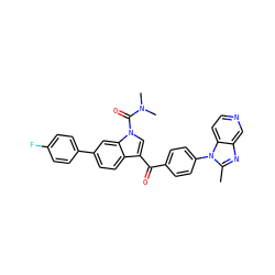 Cc1nc2cnccc2n1-c1ccc(C(=O)c2cn(C(=O)N(C)C)c3cc(-c4ccc(F)cc4)ccc23)cc1 ZINC000013776668