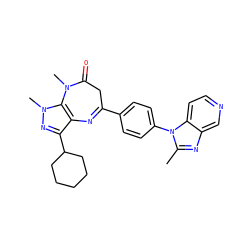 Cc1nc2cnccc2n1-c1ccc(C2=Nc3c(C4CCCCC4)nn(C)c3N(C)C(=O)C2)cc1 ZINC000000576799