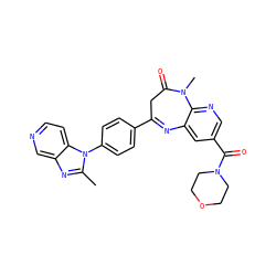 Cc1nc2cnccc2n1-c1ccc(C2=Nc3cc(C(=O)N4CCOCC4)cnc3N(C)C(=O)C2)cc1 ZINC000013743167