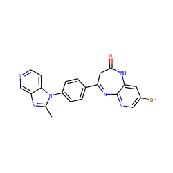 Cc1nc2cnccc2n1-c1ccc(C2=Nc3ncc(Br)cc3NC(=O)C2)cc1 ZINC000013743165