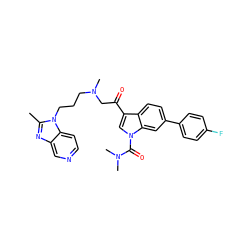 Cc1nc2cnccc2n1CCCN(C)CC(=O)c1cn(C(=O)N(C)C)c2cc(-c3ccc(F)cc3)ccc12 ZINC000013776674