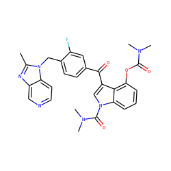 Cc1nc2cnccc2n1Cc1ccc(C(=O)c2cn(C(=O)N(C)C)c3cccc(OC(=O)N(C)C)c23)cc1F ZINC000001484853