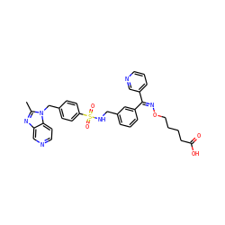 Cc1nc2cnccc2n1Cc1ccc(S(=O)(=O)NCc2cccc(/C(=N\OCCCCC(=O)O)c3cccnc3)c2)cc1 ZINC000027094827