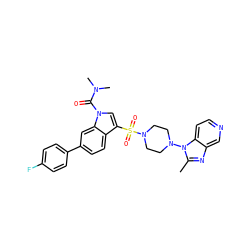 Cc1nc2cnccc2n1N1CCN(S(=O)(=O)c2cn(C(=O)N(C)C)c3cc(-c4ccc(F)cc4)ccc23)CC1 ZINC000028086441