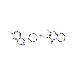 Cc1nc2n(c(=O)c1CCN1CCC([C@@H]3NOc4cc(F)ccc43)CC1)CCCC2 ZINC000028524004