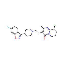 Cc1nc2n(c(=O)c1CCN1CCC(c3noc4cc(F)ccc34)CC1)CCC[C@@H]2Cl ZINC001772579445