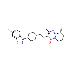 Cc1nc2n(c(=O)c1CCN1CCC(c3noc4cc(F)ccc34)CC1)CCC[C@@H]2F ZINC001772592507