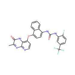 Cc1nc2nccc(Oc3ccc(NC(=O)Nc4cc(C(F)(F)F)ccc4F)c4ccccc34)c2[nH]c1=O ZINC000058541832