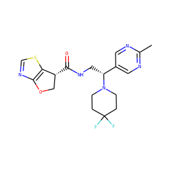 Cc1ncc([C@@H](CNC(=O)[C@@H]2COc3ncsc32)N2CCC(F)(F)CC2)cn1 ZINC000223956144