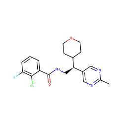 Cc1ncc([C@@H](CNC(=O)c2cccc(F)c2Cl)C2CCOCC2)cn1 ZINC000217373982