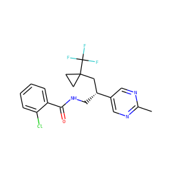 Cc1ncc([C@H](CNC(=O)c2ccccc2Cl)CC2(C(F)(F)F)CC2)cn1 ZINC000217388801