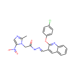 Cc1ncc([N+](=O)[O-])n1CC(=O)N/N=C/c1cc2ccccc2nc1Oc1ccc(Cl)cc1 ZINC000169307233