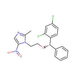 Cc1ncc([N+](=O)[O-])n1CCO[C@@H](c1ccccc1)c1ccc(Cl)cc1Cl ZINC000005893100