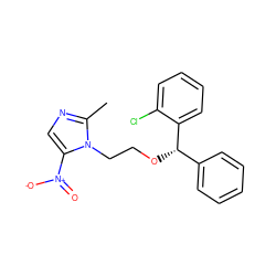 Cc1ncc([N+](=O)[O-])n1CCO[C@@H](c1ccccc1)c1ccccc1Cl ZINC000013473020