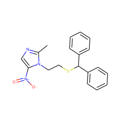 Cc1ncc([N+](=O)[O-])n1CCSC(c1ccccc1)c1ccccc1 ZINC000013646334
