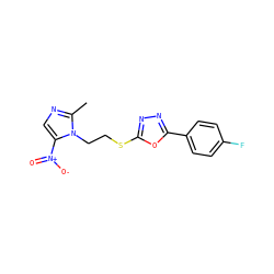 Cc1ncc([N+](=O)[O-])n1CCSc1nnc(-c2ccc(F)cc2)o1 ZINC000095601772