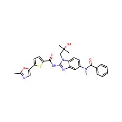 Cc1ncc(-c2ccc(C(=O)Nc3nc4cc(N(C)C(=O)c5ccccc5)ccc4n3CC(C)(C)O)s2)o1 ZINC000049881392