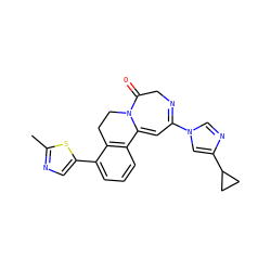 Cc1ncc(-c2cccc3c2CCN2C(=O)CN=C(n4cnc(C5CC5)c4)C=C32)s1 ZINC000149258866