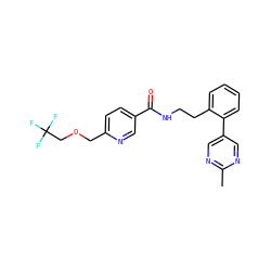 Cc1ncc(-c2ccccc2CCNC(=O)c2ccc(COCC(F)(F)F)nc2)cn1 ZINC000095561636