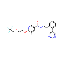 Cc1ncc(-c2ccccc2CCNC(=O)c2cnc(OCCOCC(F)(F)F)c(C)c2)cn1 ZINC000095563535