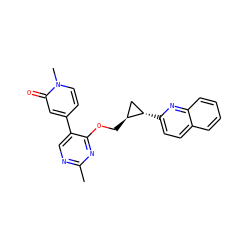 Cc1ncc(-c2ccn(C)c(=O)c2)c(OC[C@H]2C[C@@H]2c2ccc3ccccc3n2)n1 ZINC000209440905
